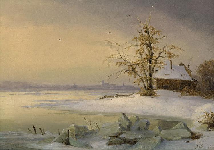 Theodor Hosemann Blick uber die Havel auf das winterliche Brandenburg. Sweden oil painting art